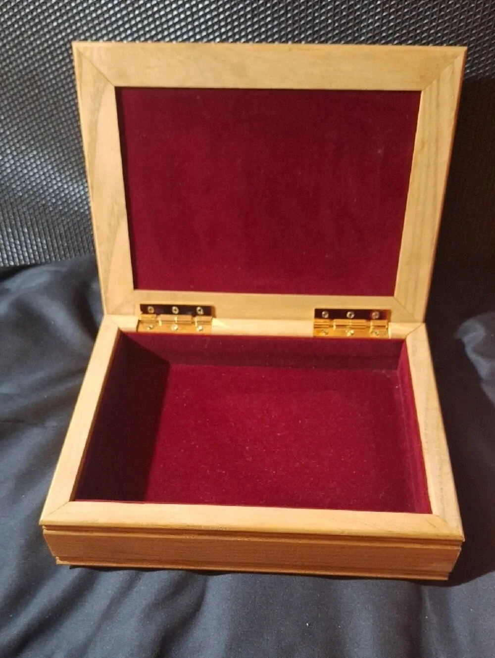 Vintage Sunset Coastal Landscape Wood Box with Red Velvet Lined